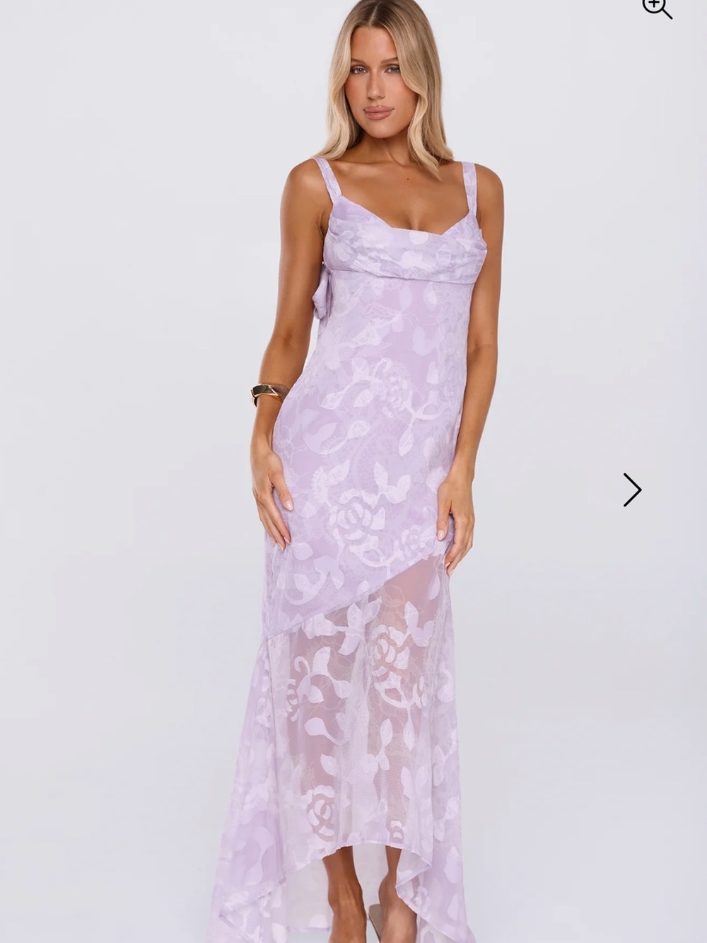 Hello Molly Lavender Lace High-Low Maxi Dress